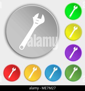 wrench icon sign. Symbol on five flat buttons. Vector illustration Stock Vector