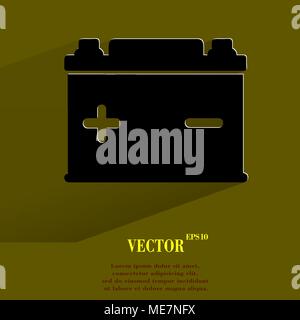 Car battery. Flat modern web button with long shadow and space for your text. Vector. EPS10 Stock Vector