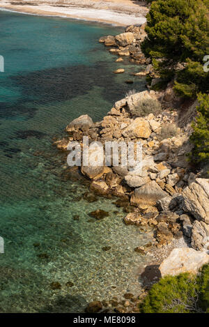 Between Altea and Calpe the Mascarat area with its turquoise water coastline, Altea, Costa Blanca, Alicante province, Spain Stock Photo