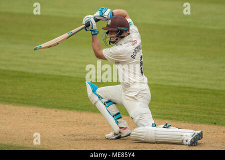 London,UK. 21 April 2018. Scott Borthwick batting for Surrey against Hampshire on day two of the Specsavers County Championship game at the Oval. David Rowe/Alamy Live News Stock Photo