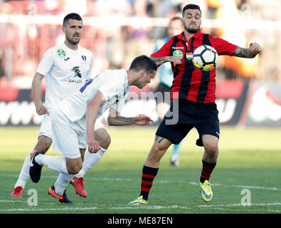 BUDAPEST, HUNGARY - MAY 7, 2016: Benjamin Cseke (L) Of Ujpest FC