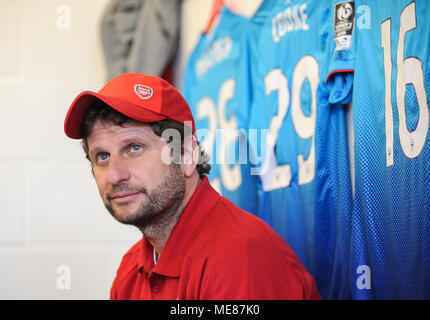 Weston-super-Mare, UK. 21st April, 2018.   Joe Montemurro, Manager of Arsenal ahead of the WSL match between Yeovil Town Ladies FC and Arsenal Women at The Woodspring Stadium. © David Partridge / Alamy Live News Stock Photo