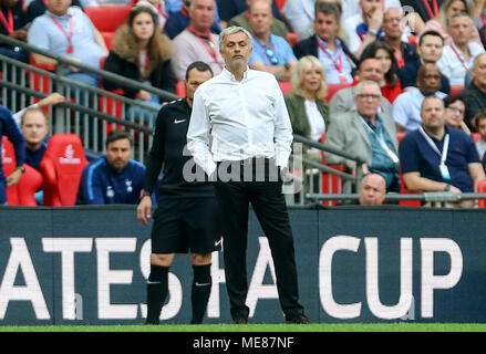Manchester United Manager Jose Mourinho during the FA Cup Semi Final match between Manchester United and Tottenham Hotspur at Wembley Stadium on April 21st 2018 in London, England. (Photo by Leila Coker/phcimages.com) Stock Photo