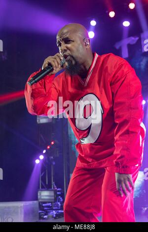 Rapper Tech N9ne (Aaron Dontez Yates) at the Orpheum Theater on April ...