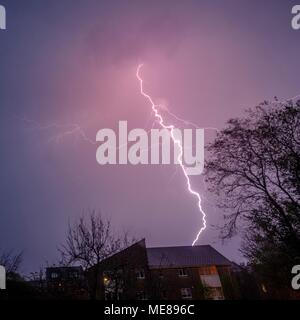 Bath, UK, 21 April 2018. Weather - Lighting strikes the city of BATH. Somerset during an intense storm this evening 21.04.2018 Credit: Andy Bush/Alamy Live News Stock Photo