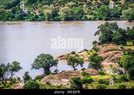 Boundary river between South Africa and Zimbabwe in Mapungubwe national park, South Africa Stock Photo