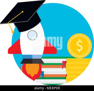 Start training at university icon. Vector launch education rocket and financing study learning illustration Stock Vector