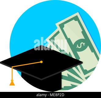 Scholarship or study grant icon flat. Finance money scholarship for college, investment in degree university. Vector illustration Stock Vector