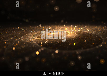 Streams of light - abstract fractal pattern, Circle golden background Stock Photo