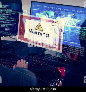 Computer with warning pop up sign window Stock Photo