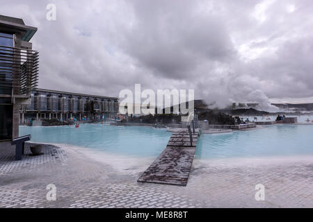 People having a bath in the Blue Lagoon,  geothermal spa, Grindavík, Iceland Stock Photo