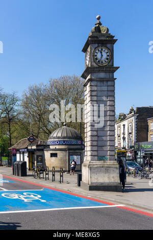 Clapham Common underground station and clock tower at Clapham Old Town, south London. Stock Photo
