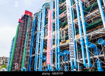 Detail of the Modern high-tech architecture of the Centre Georges Pompidou, with colorfull pipes. Paris. France Stock Photo