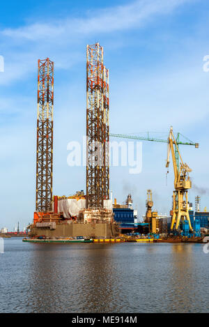 GDANSK, POLAND - April 15, 2018: Oil rig Petrobaltic docked in shipyard of Gdansk. Poland Stock Photo