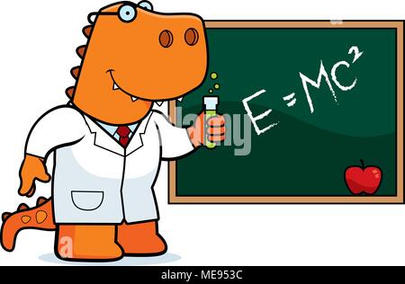 A cartoon illustration of a Tyrannosaurus Rex scientist. Stock Vector