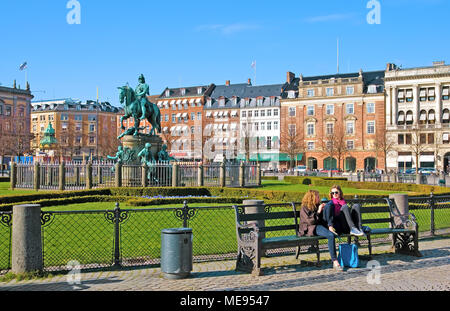 COPENHAGEN, DENMARK - APRIL 13, 2010: Equestrian statue of Christian V on Kongens Nytorv Square (The King's New Square) Stock Photo