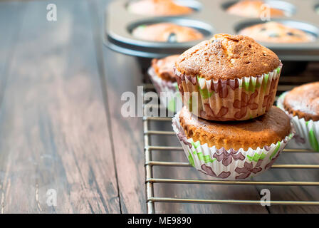chocolate and vanilla  homemade muffins on a dark wooden background  bakery concept. Stock Photo