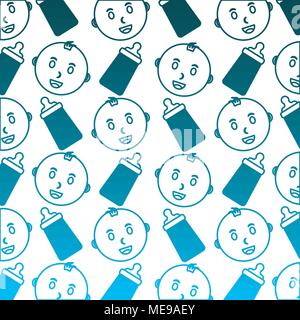 baby shower face babies and bottle milk background pattern Stock Vector