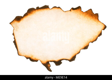 Burnt paper piece with thorn edges macro texture. Texture and background isolated on white Stock Photo