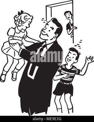Daddy's Home - Retro Clipart Illustration Stock Vector