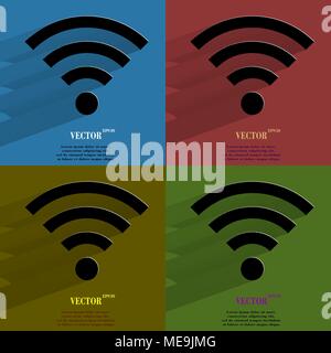Color set WI-FI. Flat modern web button with long shadow and space for your text. Vector. EPS10 Stock Vector