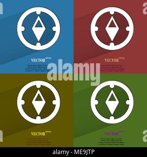 Color set Compass. Flat modern web button with long shadow and space for your text. Vector. EPS10 Stock Vector