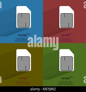 Color set SIM card. Flat modern web button with long shadow and space for your text. Vector. EPS10 Stock Vector
