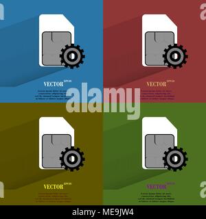 Color set SIM card. Flat modern web button with long shadow and space for your text. Vector. EPS10 Stock Vector