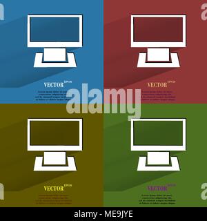 Color set Computer. Flat modern web button with long shadow and space for your text. Vector. EPS10 Stock Vector