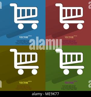 Color set Shopping basket. Flat modern web button with long shadow and space for your text. Vector. EPS10 Stock Vector