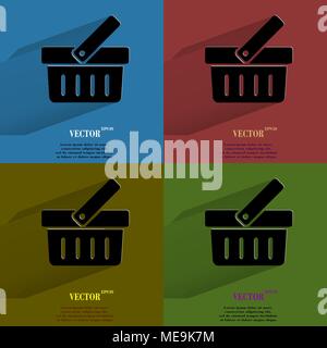 Color set Shopping basket. Flat modern web button with long shadow and space for your text. Vector. EPS10 Stock Vector