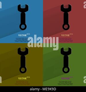 Color set Wrench. tool to work Flat modern web button with long shadow and space for your text. Vector. EPS10 Stock Vector