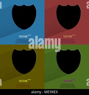 Color set Shield protection. Flat modern web button with long shadow and space for your text. Vector. EPS10 Stock Vector