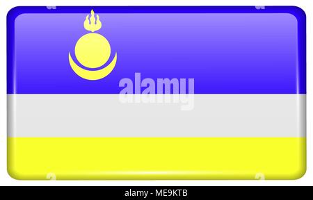 Flags of Buryatia in the form of a magnet on refrigerator with reflections light. Vector illustration Stock Vector