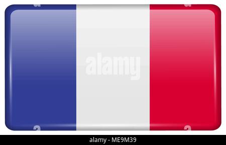 Flags of Frence in the form of a magnet on refrigerator with reflections light. Vector illustration Stock Vector