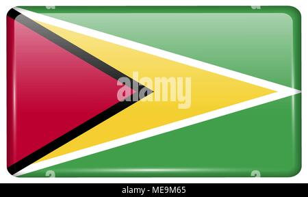 Flags of Guyana in the form of a magnet on refrigerator with reflections light. Vector illustration Stock Vector