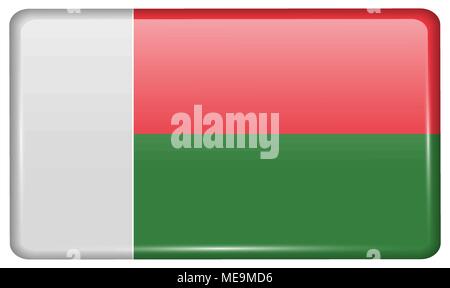 Flags of Madagascar in the form of a magnet on refrigerator with reflections light. Vector illustration Stock Vector