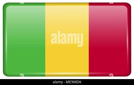 Flags of Mali in the form of a magnet on refrigerator with reflections light. Vector illustration Stock Vector