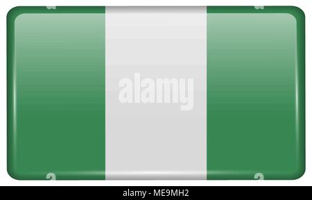 Flags of Nigeria in the form of a magnet on refrigerator with reflections light. Vector illustration Stock Vector