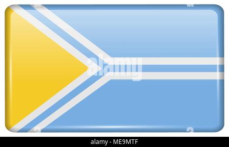 Flags of Tuva in the form of a magnet on refrigerator with reflections light. Vector illustration Stock Vector