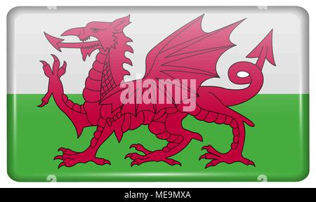 Flags of Wales in the form of a magnet on refrigerator with reflections light. Vector illustration Stock Vector