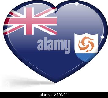 Flags of Anguilla in a heart shape with highlights on the edges. Vector illustration Stock Vector