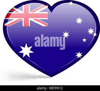 Flags of Australia in a heart shape with highlights on the edges. Vector illustration Stock Vector