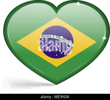 Flags of Brazil in a heart shape with highlights on the edges. Vector illustration Stock Vector