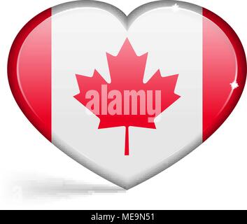 Flags of Canada in a heart shape with highlights on the edges. Vector illustration Stock Vector