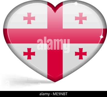 Flags of Georgia in a heart shape with highlights on the edges. Vector illustration Stock Vector