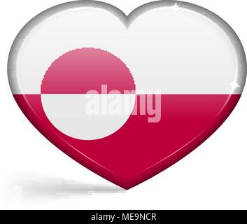 Flags of Greenland in a heart shape with highlights on the edges. Vector illustration Stock Vector