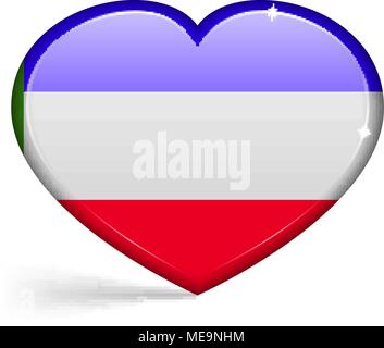 Flags of Khakassia in a heart shape with highlights on the edges. Vector illustration Stock Vector