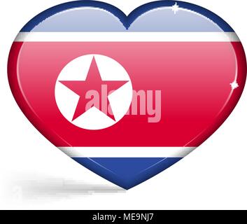 Flags of Korea North in a heart shape with highlights on the edges. Vector illustration Stock Vector