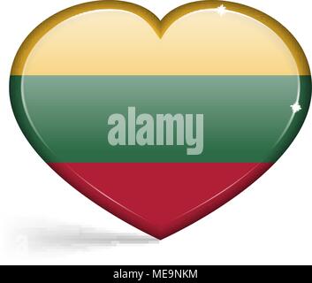 Flags of Lithuania. in a heart shape with highlights on the edges. Vector illustration Stock Vector